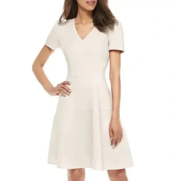 Women's Gal Meets Glam Collection Kate V-Neck Fit & Flare Dress, Size 6 - Ivory Women's Gal Meets Glam Collection Kate V-Neck Fit & Flare Dress, Size 6 - Ivory